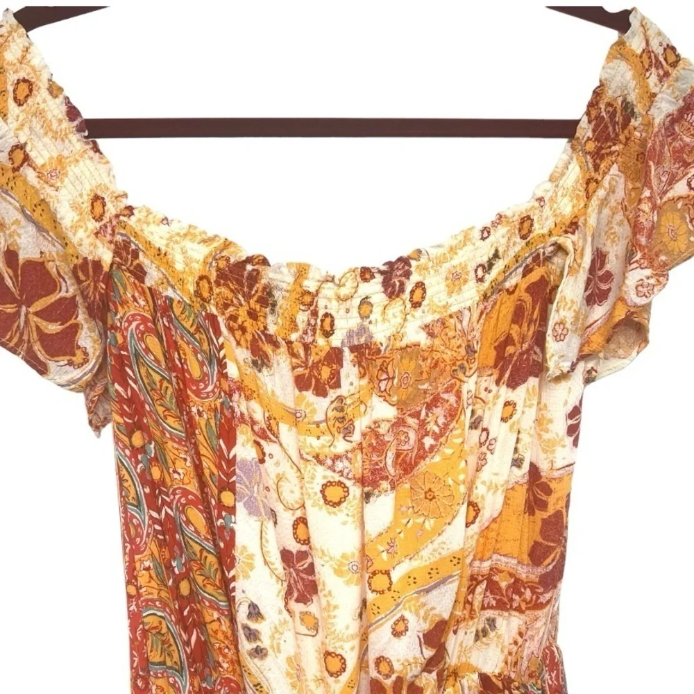 Free People Carmen Printed Off The Shoulder Wide Leg Jumpsuit Women’s Small